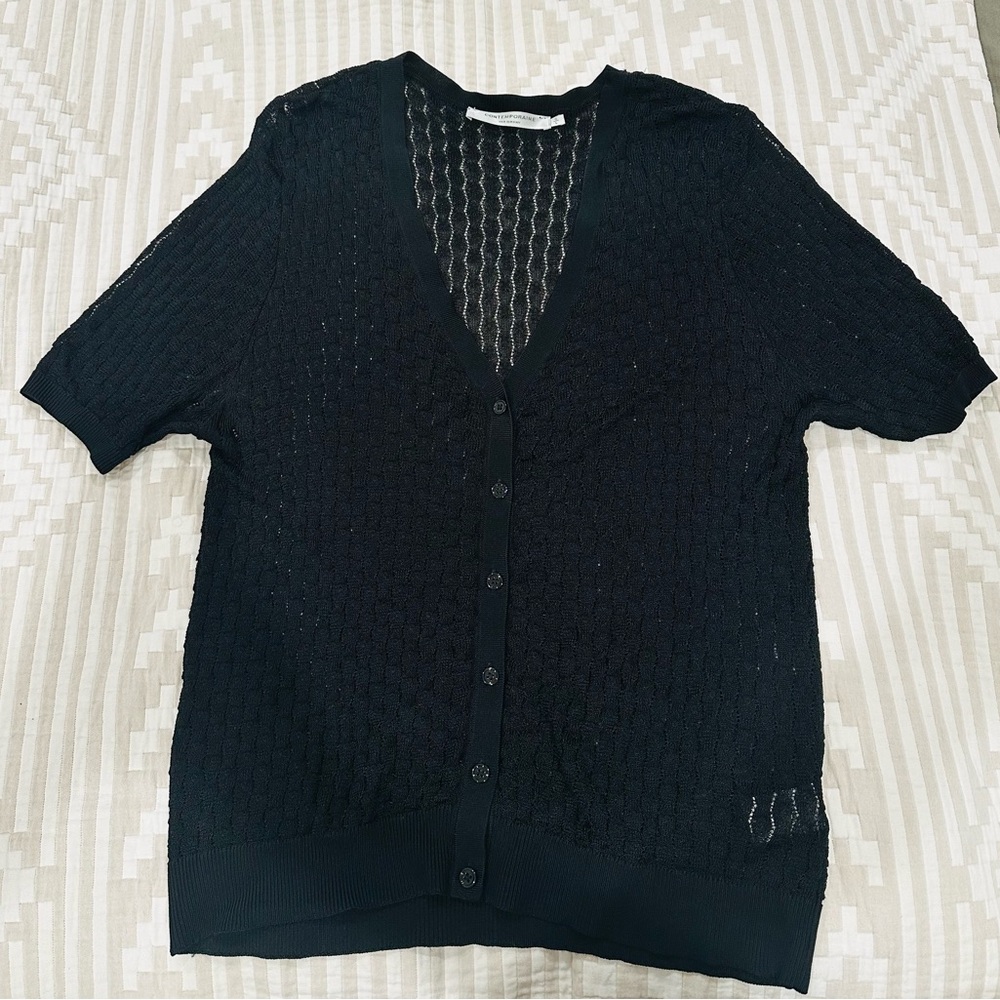 Glossy openwork knit cardigan